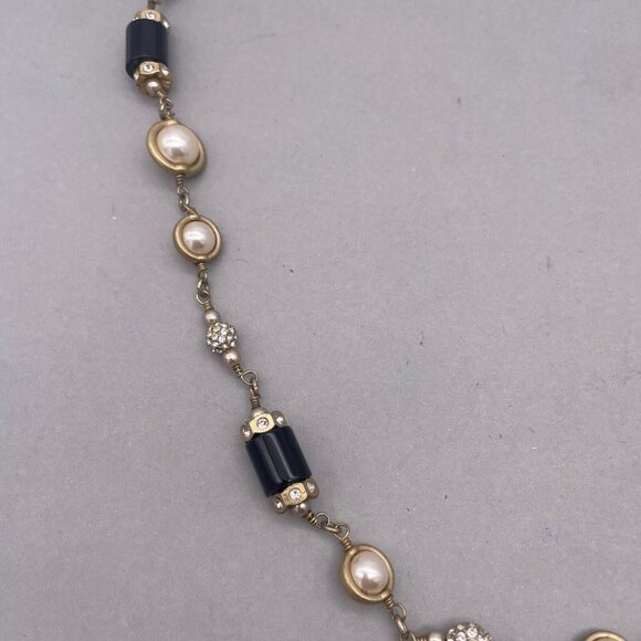 J. Crew Pearl Rhinestone Station Necklace Gold Tone 28 Inches - Picture 3 of 5